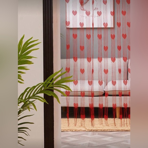 Red Heart Patterned Sheer Curtain - Picture 2 of 3